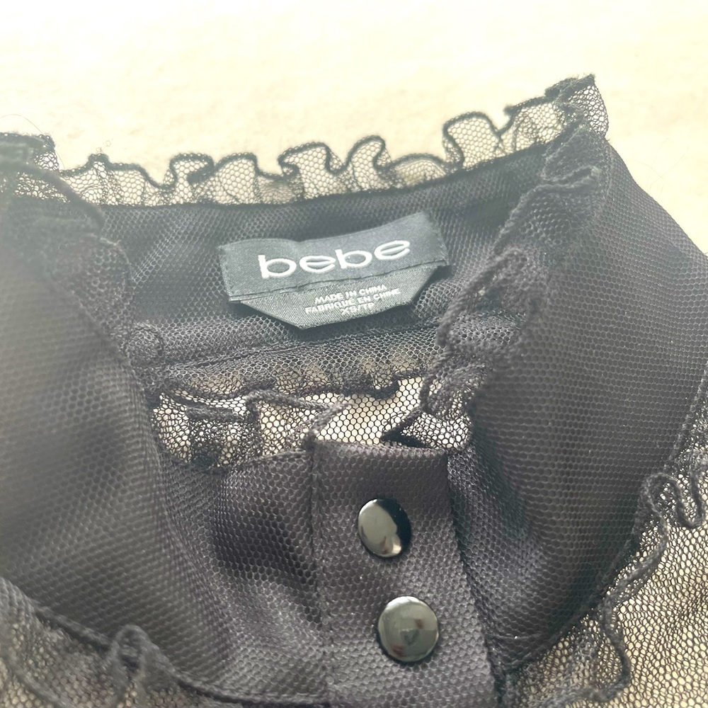 bebe Black Sheer Ruffle Blouse - Picture 3 of 3